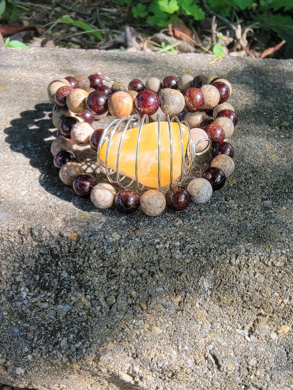 Handcrafted Multi-stone  Beaded Wire Wrap Coiled Bracelet